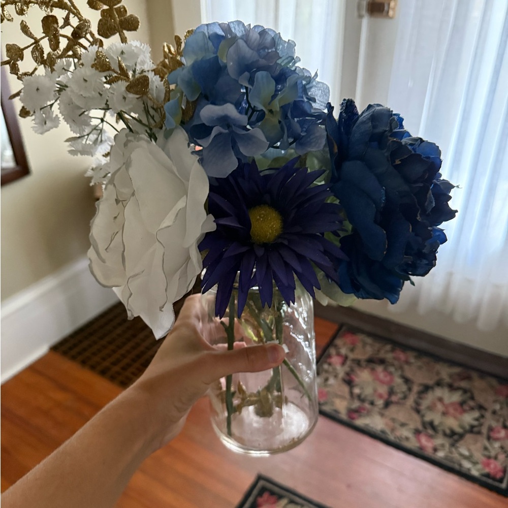 Elegant Blue and White Faux Floral Arrangement